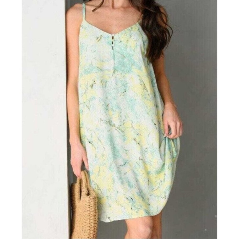 Ces Femme Tie Dye Floral Sleeveless Tunic Mini Dress Size Large New With Out Tag